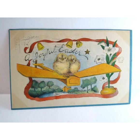Easter Postcard Chicks In Airplane Plane Barton Spooner Fantasy 332 Vintage 1914 - Picture 2 of 4